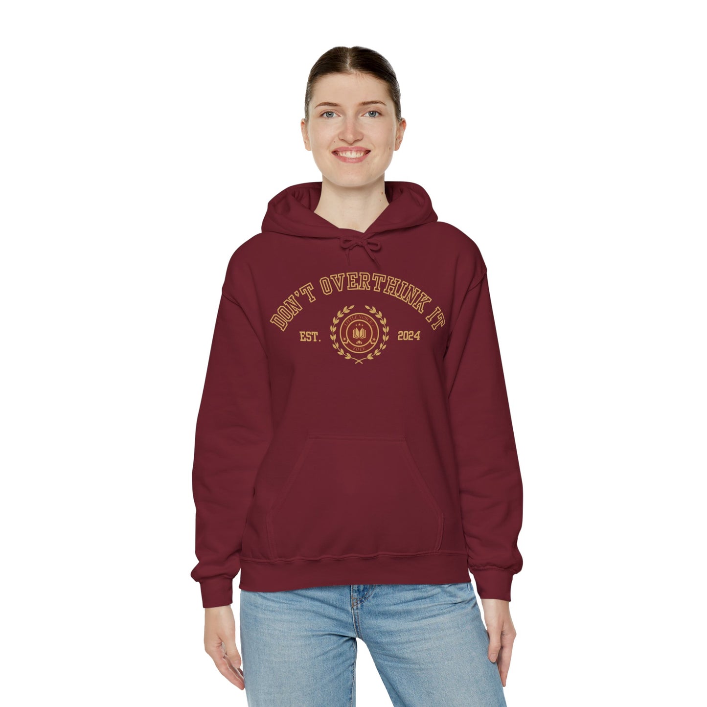 'Don't overthink it' Varsity Hooded Sweatshirt