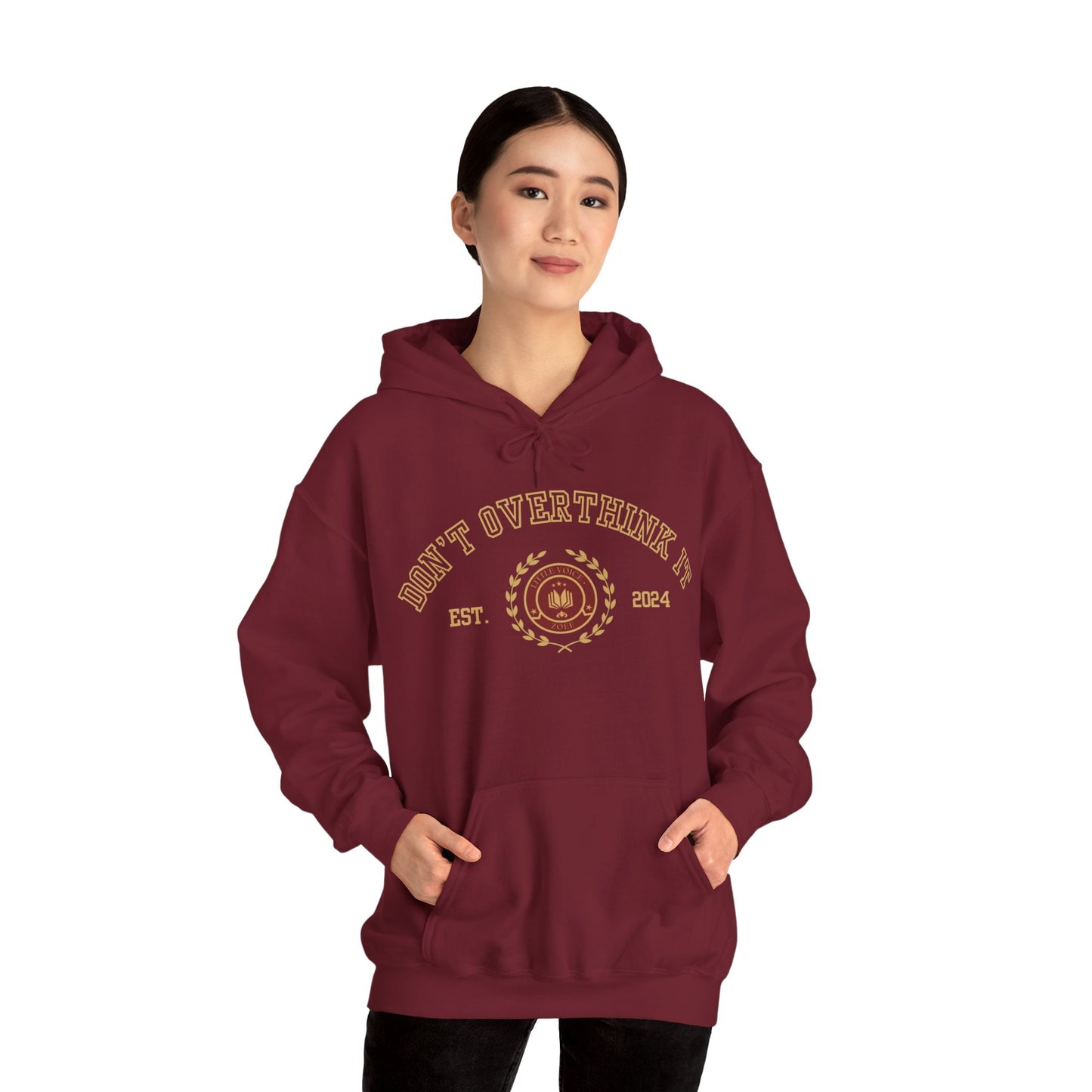 'Don't overthink it' Varsity Hooded Sweatshirt